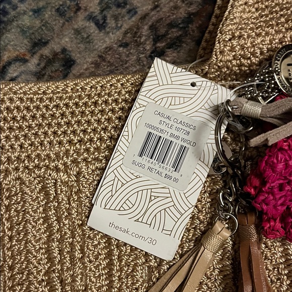 The Sak Beige Crochet Shoulder Bag with Pink Flower - Picture 2 of 4